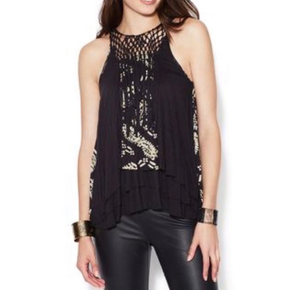 Free People small Tiger Lily black fringe top!!